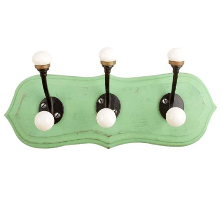 Green Black Double Loop Ceramic Iron Wooden Hooks